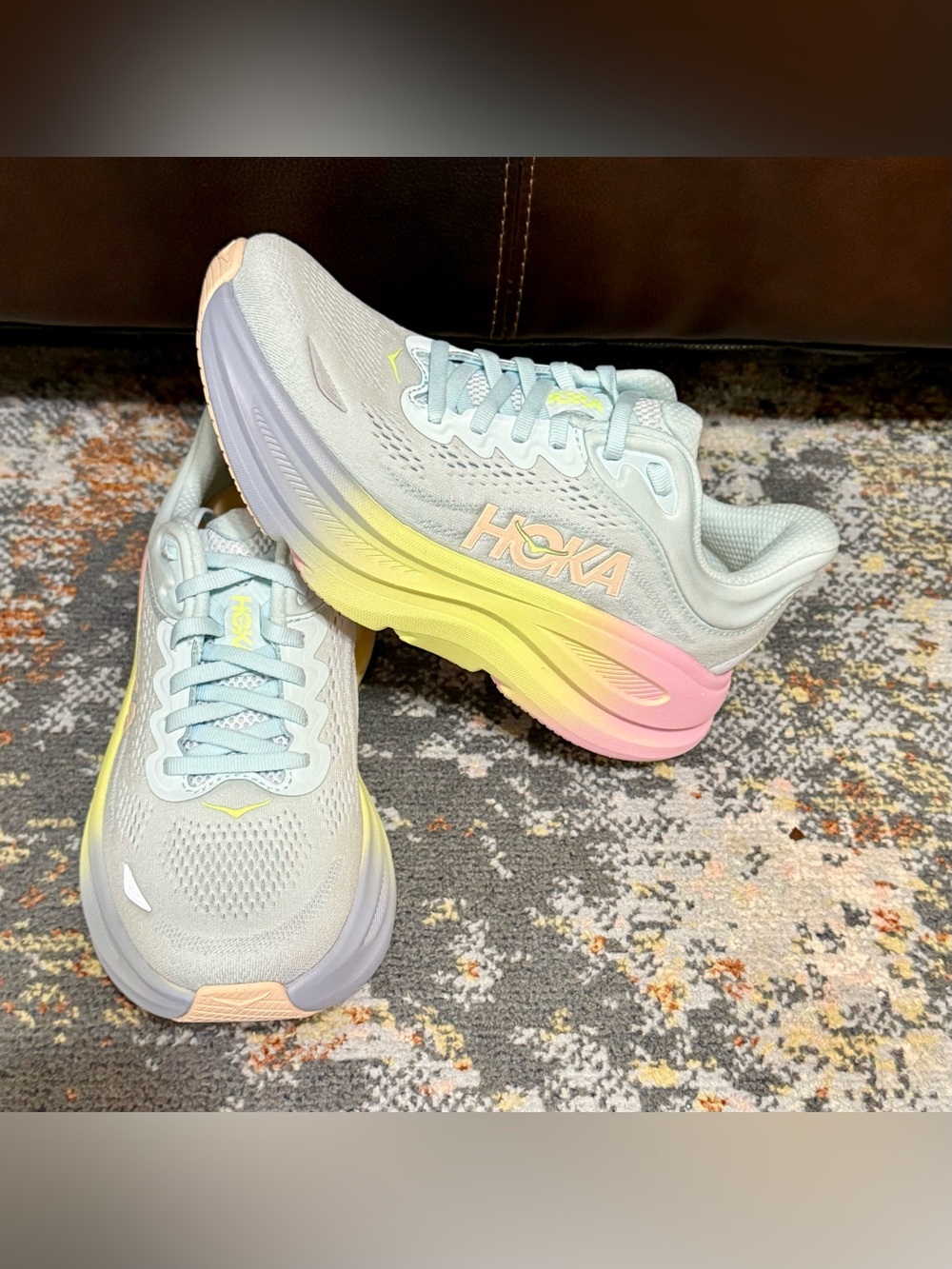 Hoka Women's Pastel Gradient Running Shoes - Light Blue/Yellow/Pink